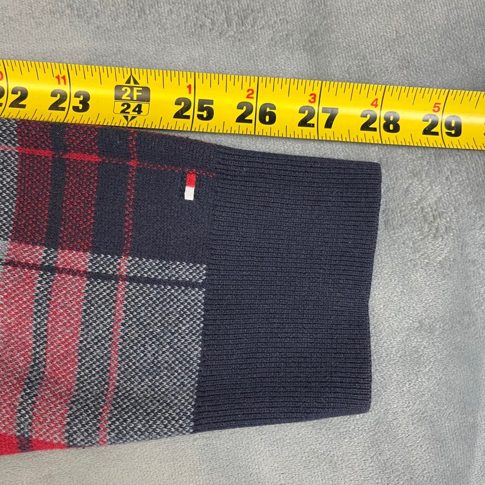Tommy Hilfiger Plaid V-Neck Sweater Men's Large Gray Red Cotton Blend - Picture 6 of 8